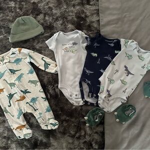 Dino-Themed Kids One Piece Set - Blue, Green, White